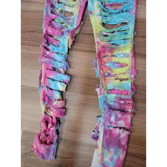 HOT & DELICIOUS   Rainbow  Size Blue Multi Destroyed Jeans NWT #Z - Picture 10 of 10